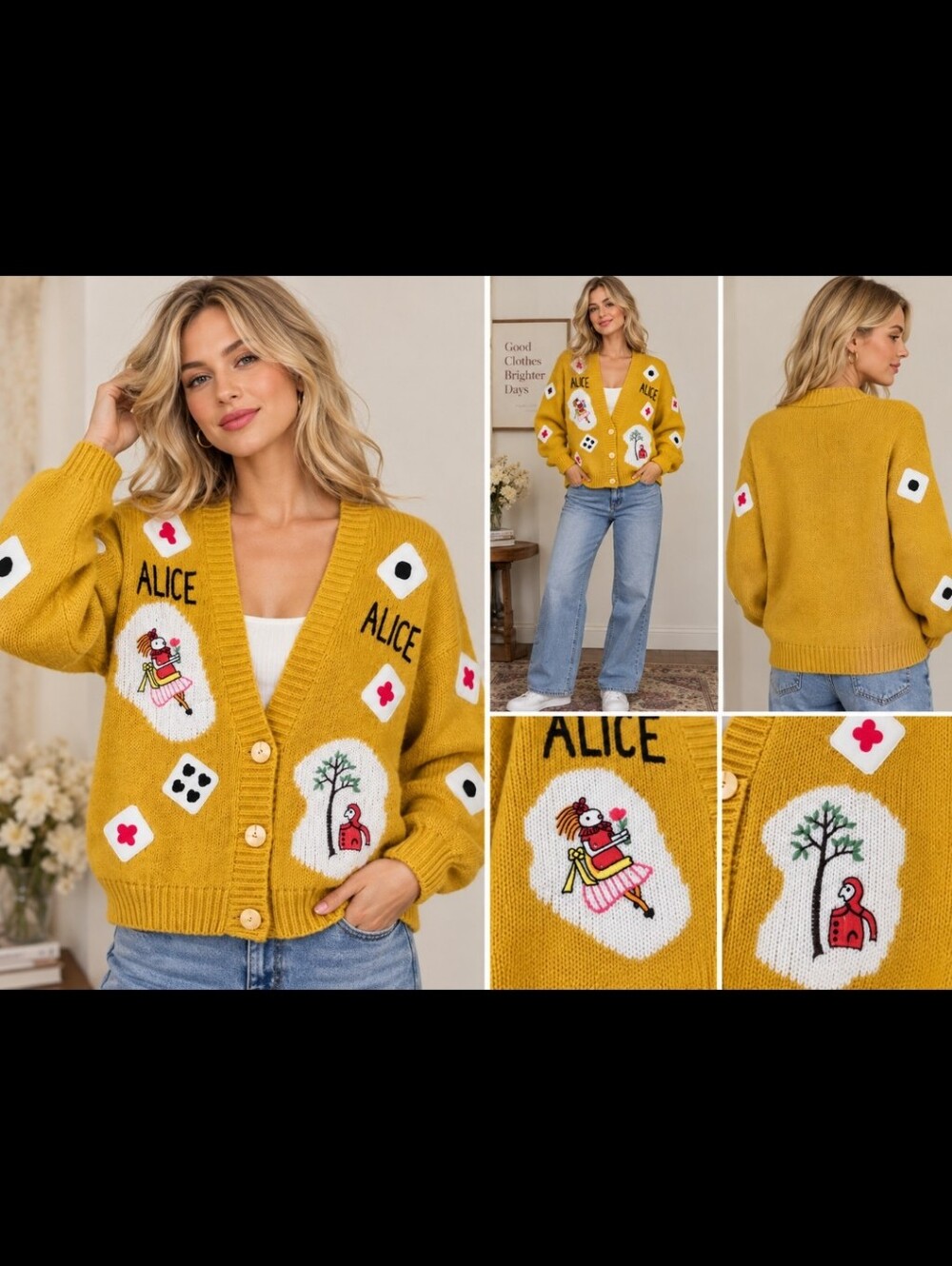 Rare Vintage Japanese Designer Alice Novelty Cardigan – Mustard Yellow Knit